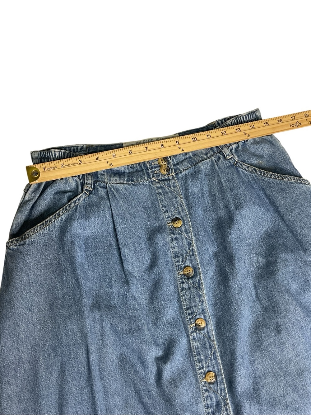Vintage GV Blue Jeans by Gloria Vanderbilt Button Front Denim Midi Skirt Petite - Picture 5 of 6
